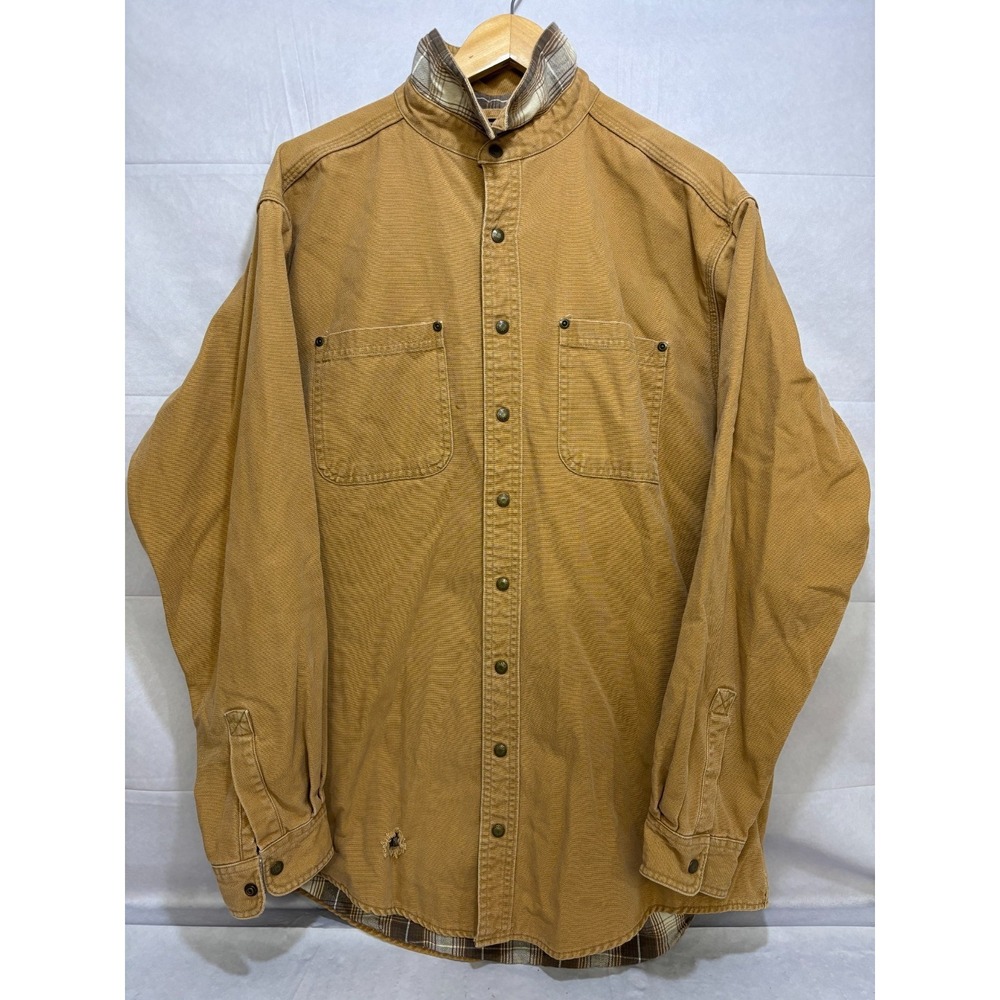 LL Bean Mens Shirt Jacket Chore Coat Camel Long Sleeve Flannel Lined Large Tall